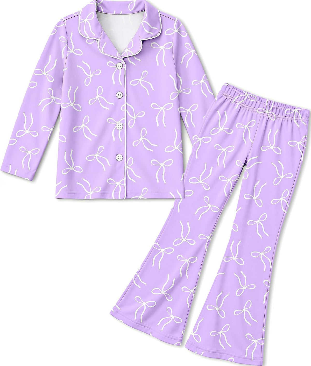 Petite&Me Girls Pajamas, Long Sleeve Button Up Set with Flared Pants 6T-14T