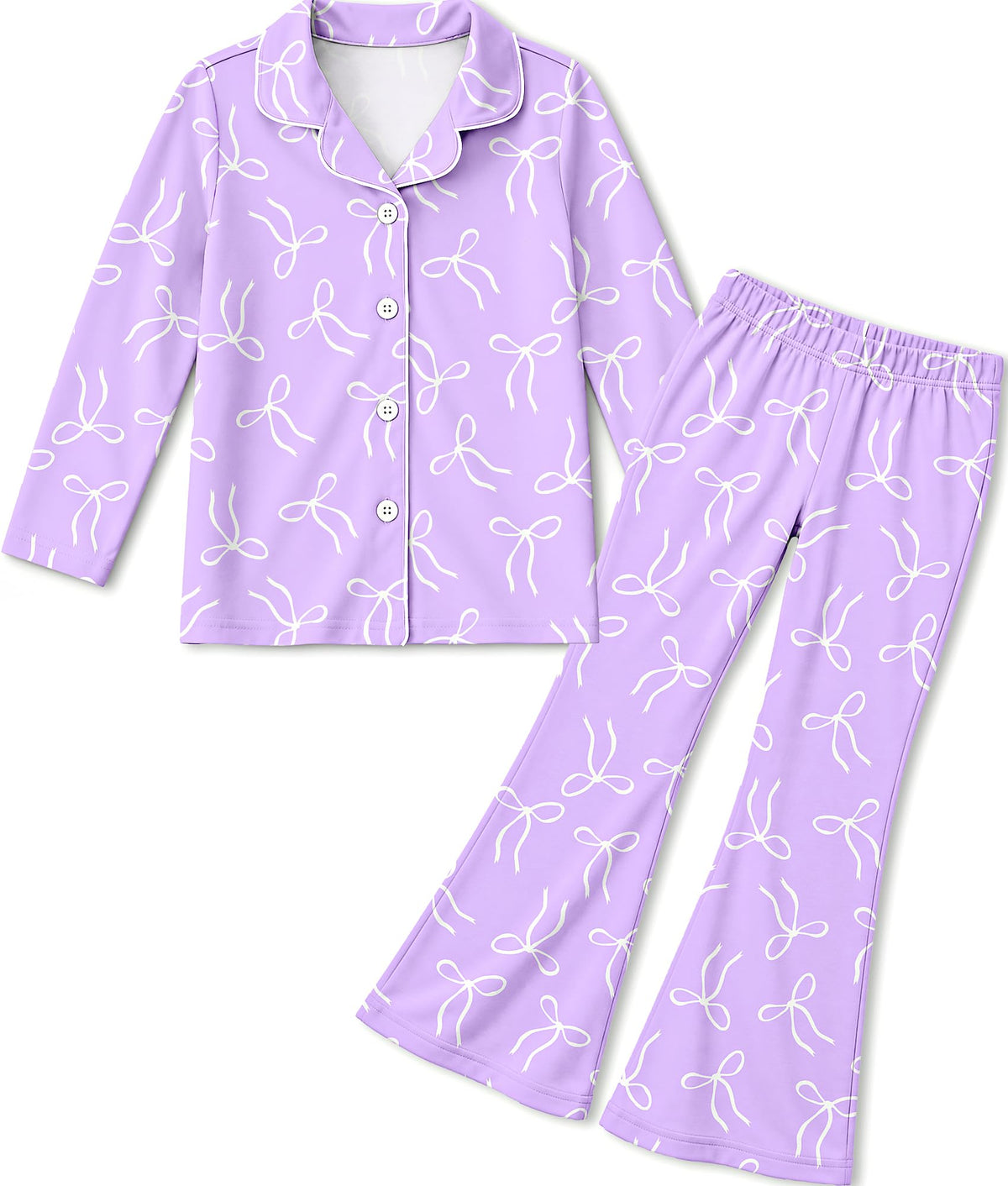 Petite&Me Girls Pajamas, Long Sleeve Button Up Set with Flared Pants 6T-14T