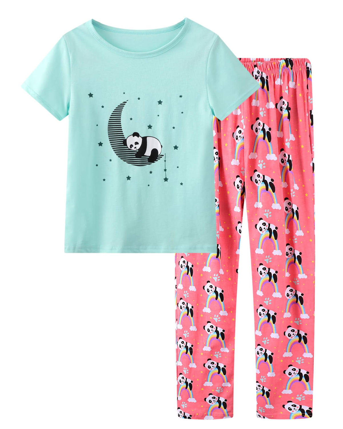 Big Girls Pajamas Lovely 2PCS Soft Cartoon Short Sleeve with Pants Sleepwear Teens PJS Clothes Size 6-16