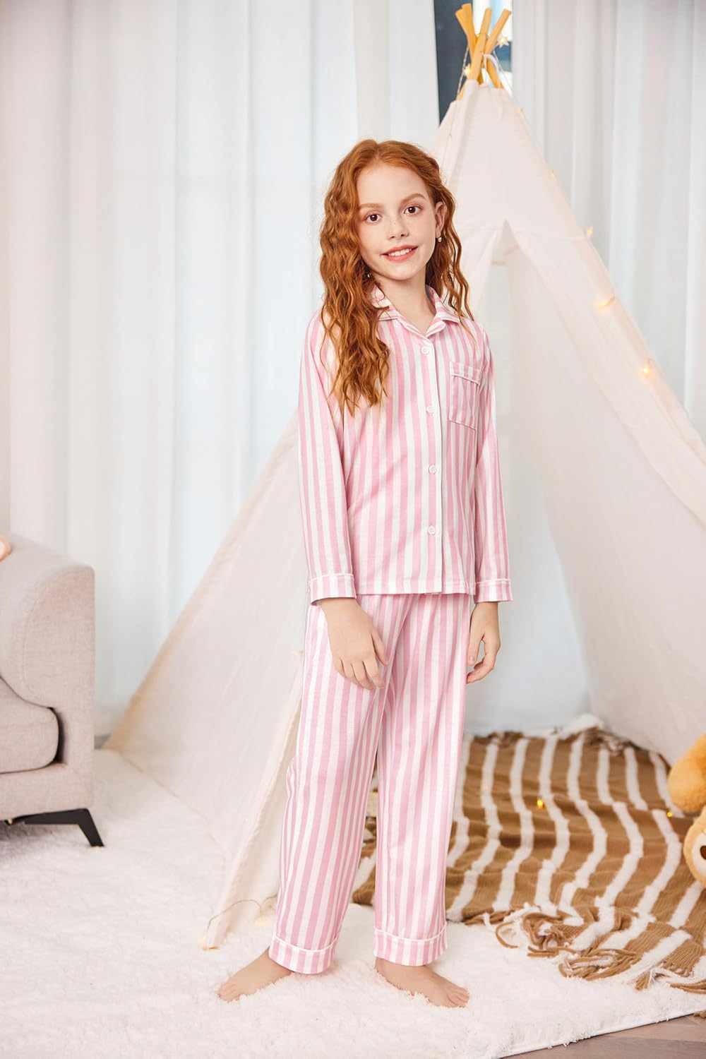 Arshiner Pajamas Set for Girls Long Sleeve Lounge Set Button Down Pj Sets