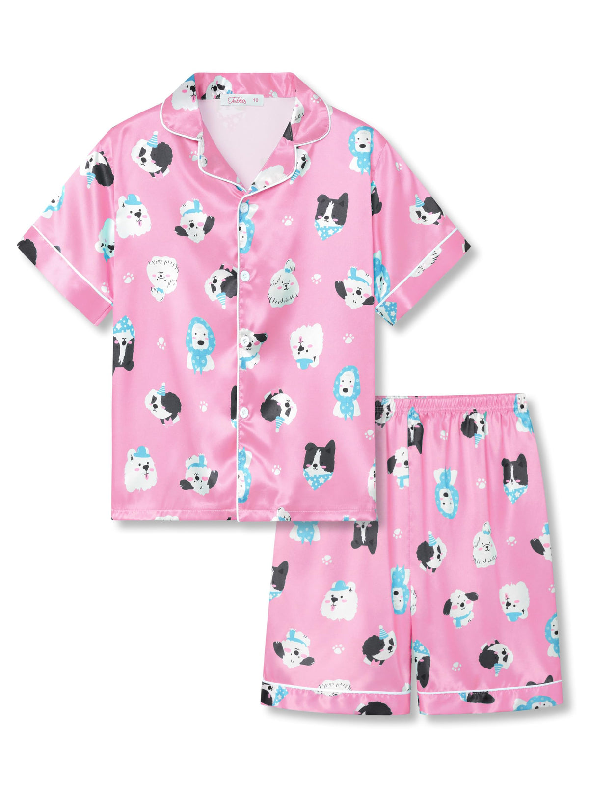 Tebbis Girls Silky Satin Pajamas Short Sleeve Button-Up Set Size 6/7-16