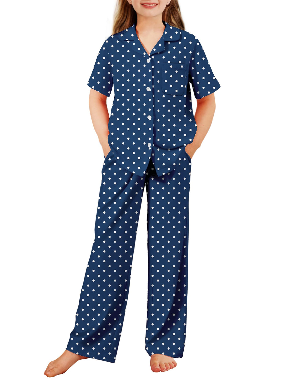 Arshiner Pajamas for Girls Short Sleeve Long Pants Sleepwear Button Pjs Set