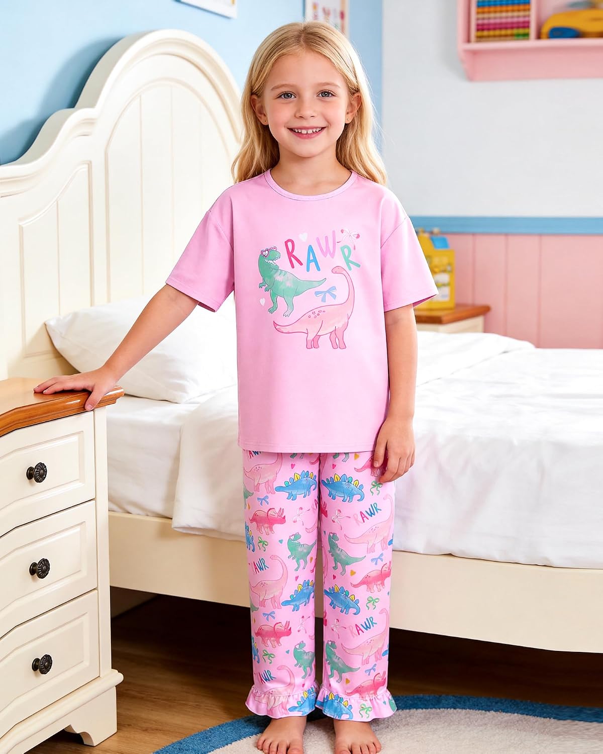 Sylfairy Girls Pajamas Summer Toddler Girl Pajamas Sets Short Sleeve and Pants Girls' Cute Sleepwear Pjs