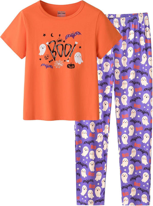 Big Girls Pajamas Lovely 2PCS Soft Cartoon Short Sleeve with Pants Sleepwear Teens PJS Clothes Size 6-16