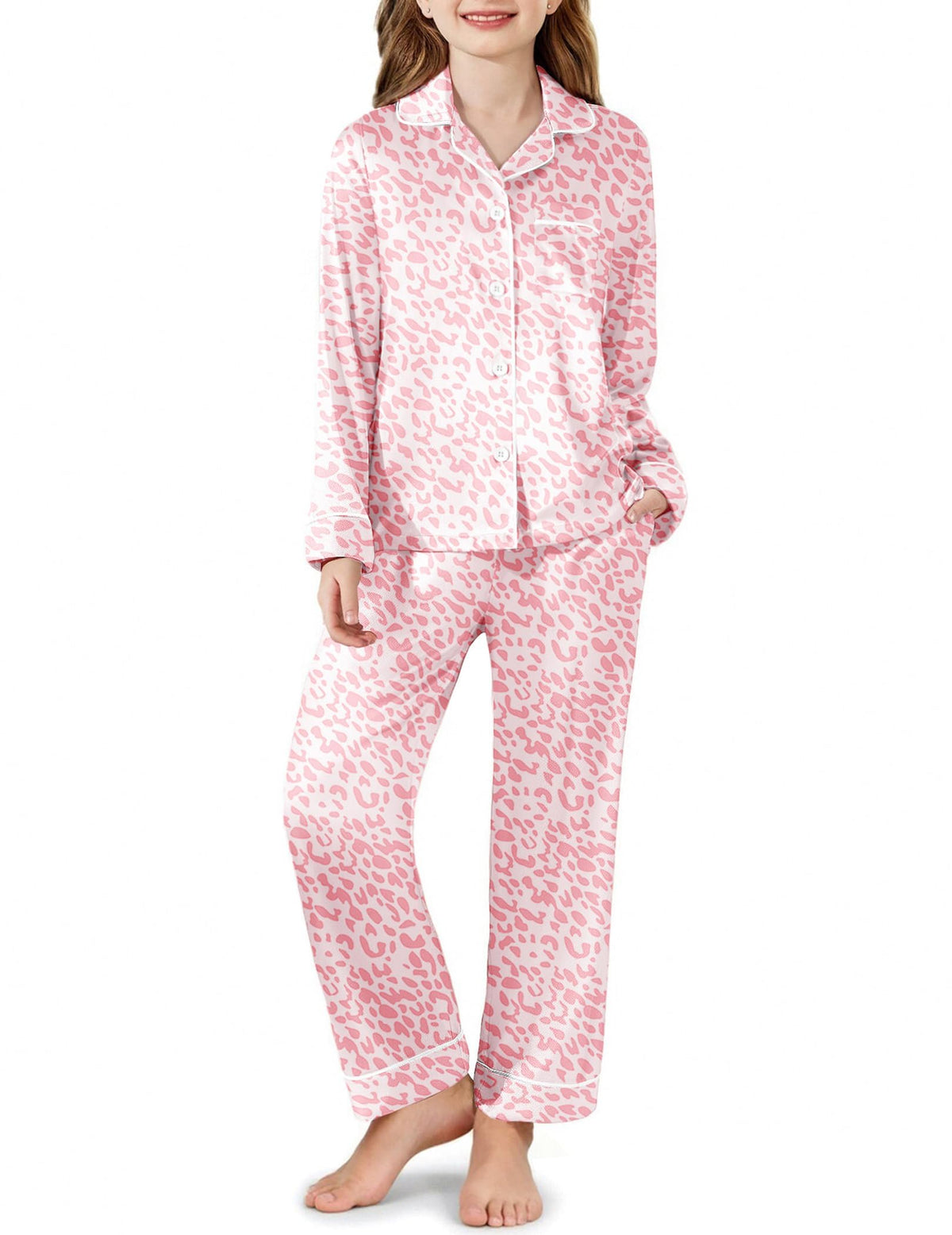 Arshiner Girls Pajamas Satin Pajama Set 2 Piece Pjs Button Down Sleepwear