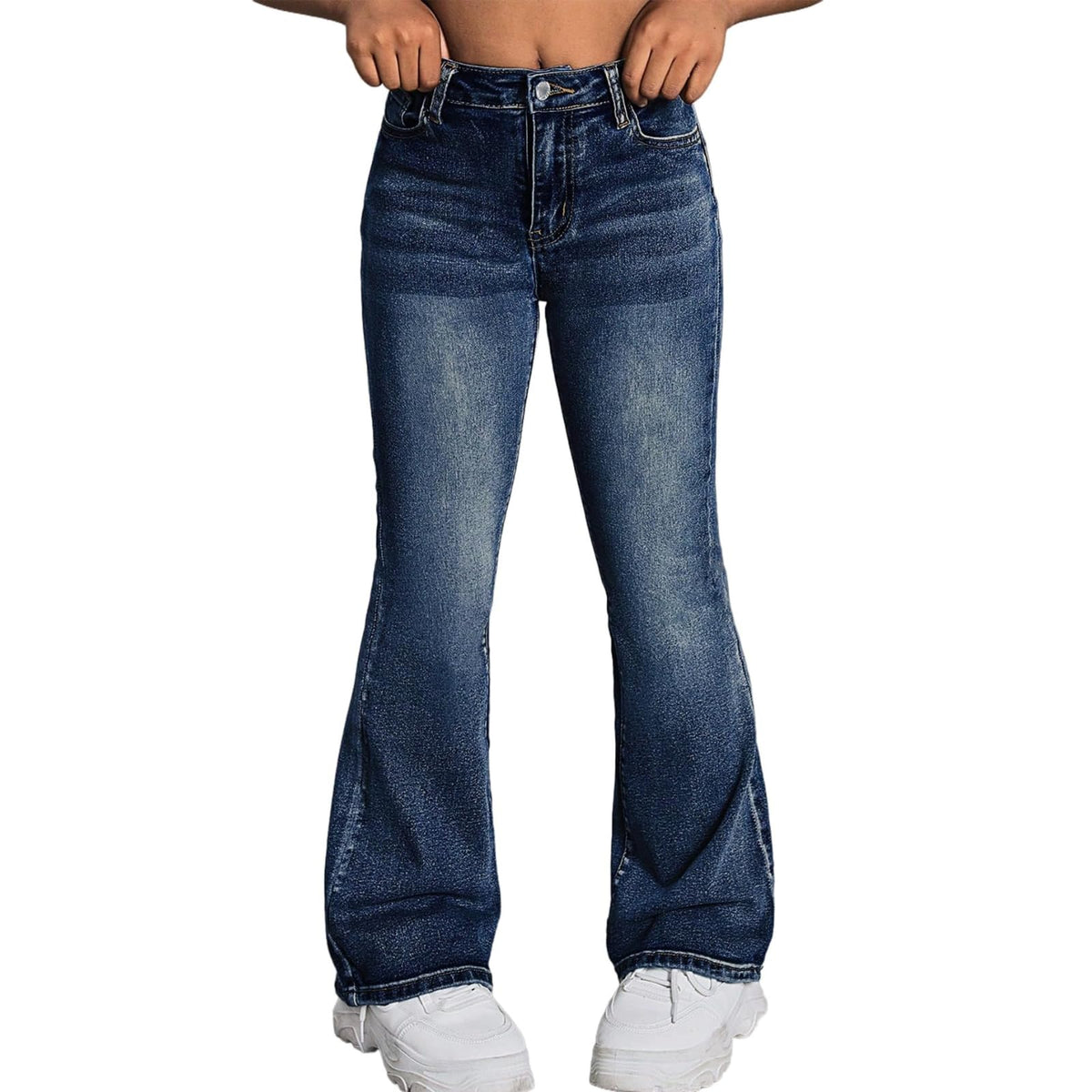 Girls Baggy Ripped Jeans Wide Straight Leg High Waisted Denim Pants 7-14Y