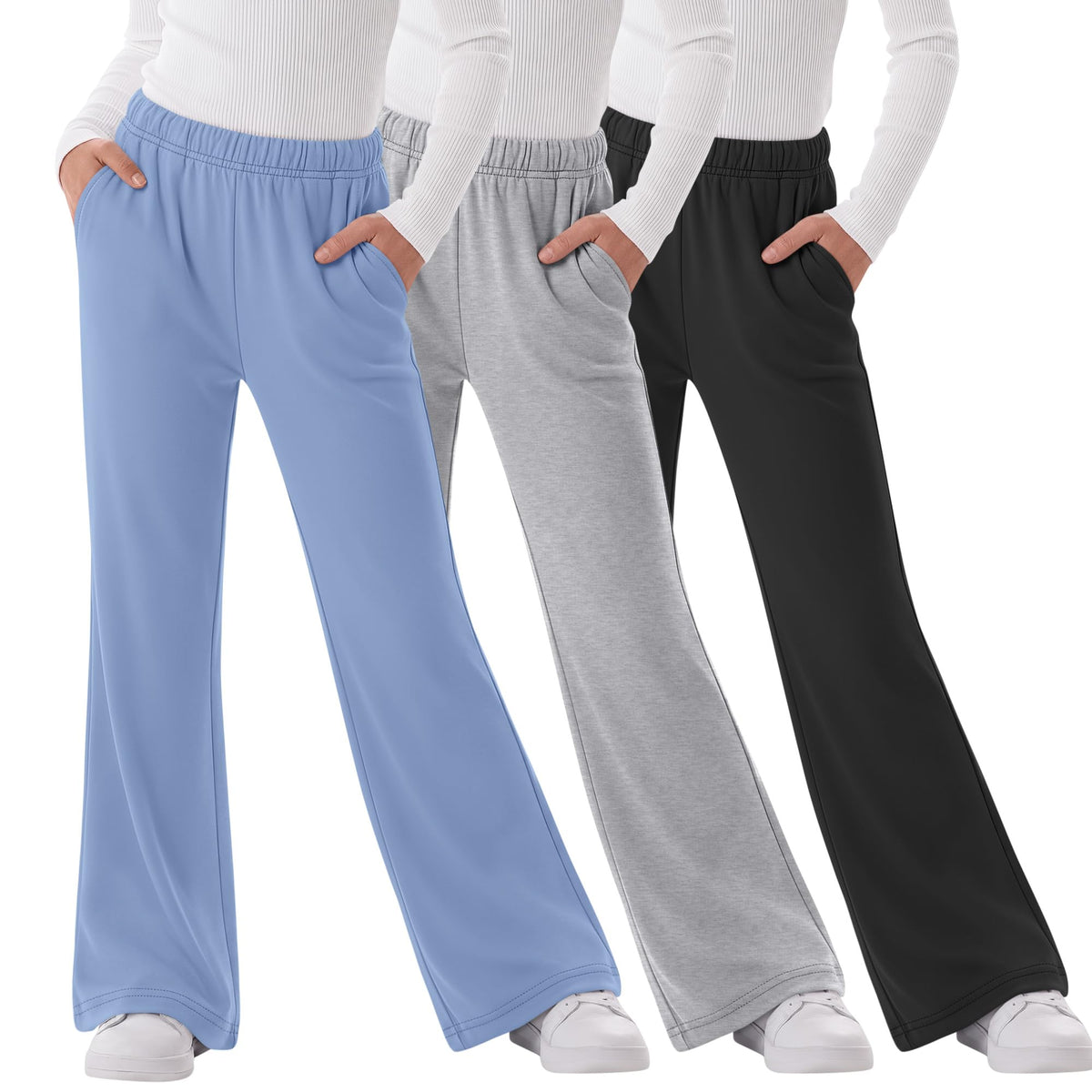 3 Pack Girls Flare Legging Kids Bootcut Sweatpants