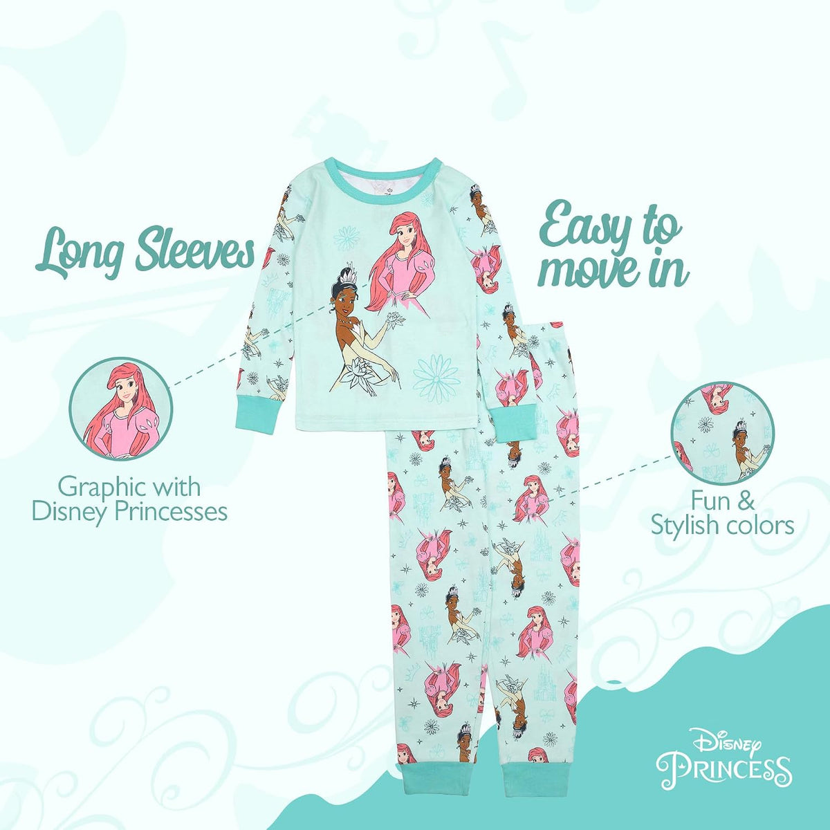 Disney Girls' 2-piece Snug-fit Cotton Holiday Matching Pajama Set, Soft & Cute for Kids
