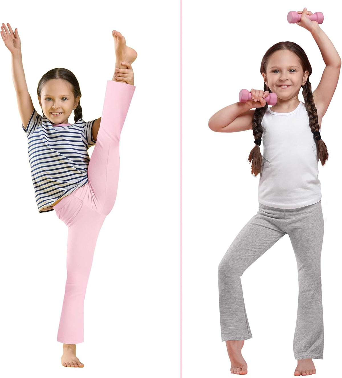 FEQO 4 Pack Girls Flare Leggings Pants Cotton Leggings Bell Bottoms 5-14Y