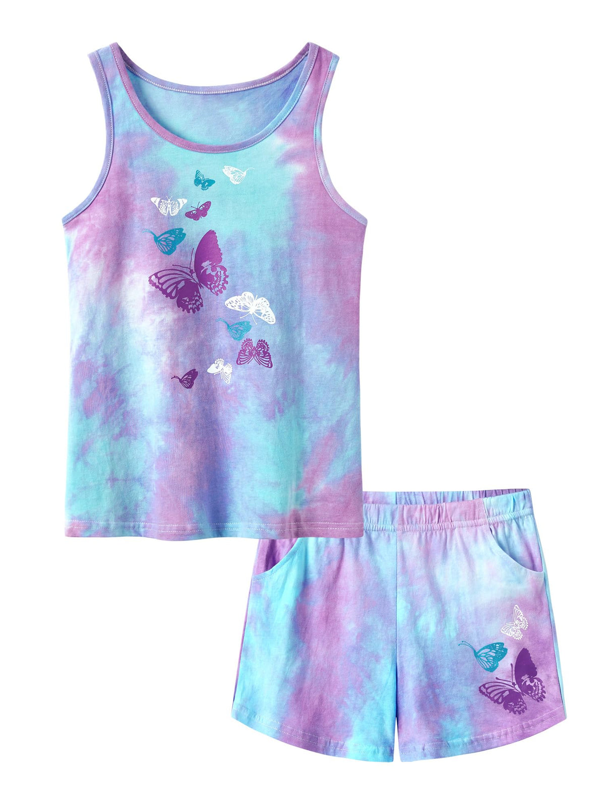 Beezizac Girls' Tie Dye Pajamas, 100% Cotton Sleepover Theme, Size 4T-18