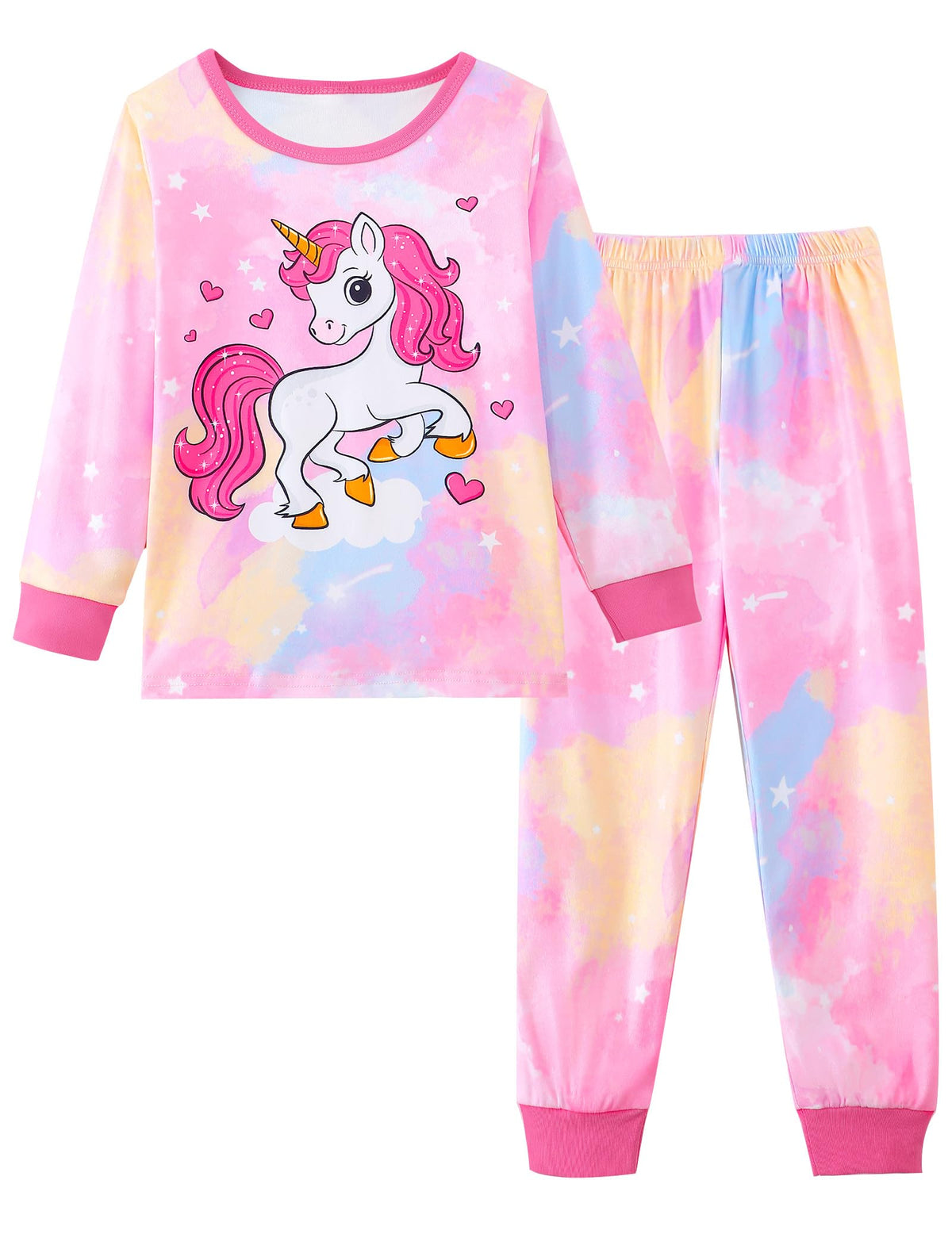 Mikrdoo Girls Pajamas Set Long Sleeve Top and Pants 2 Piece Sleepwear