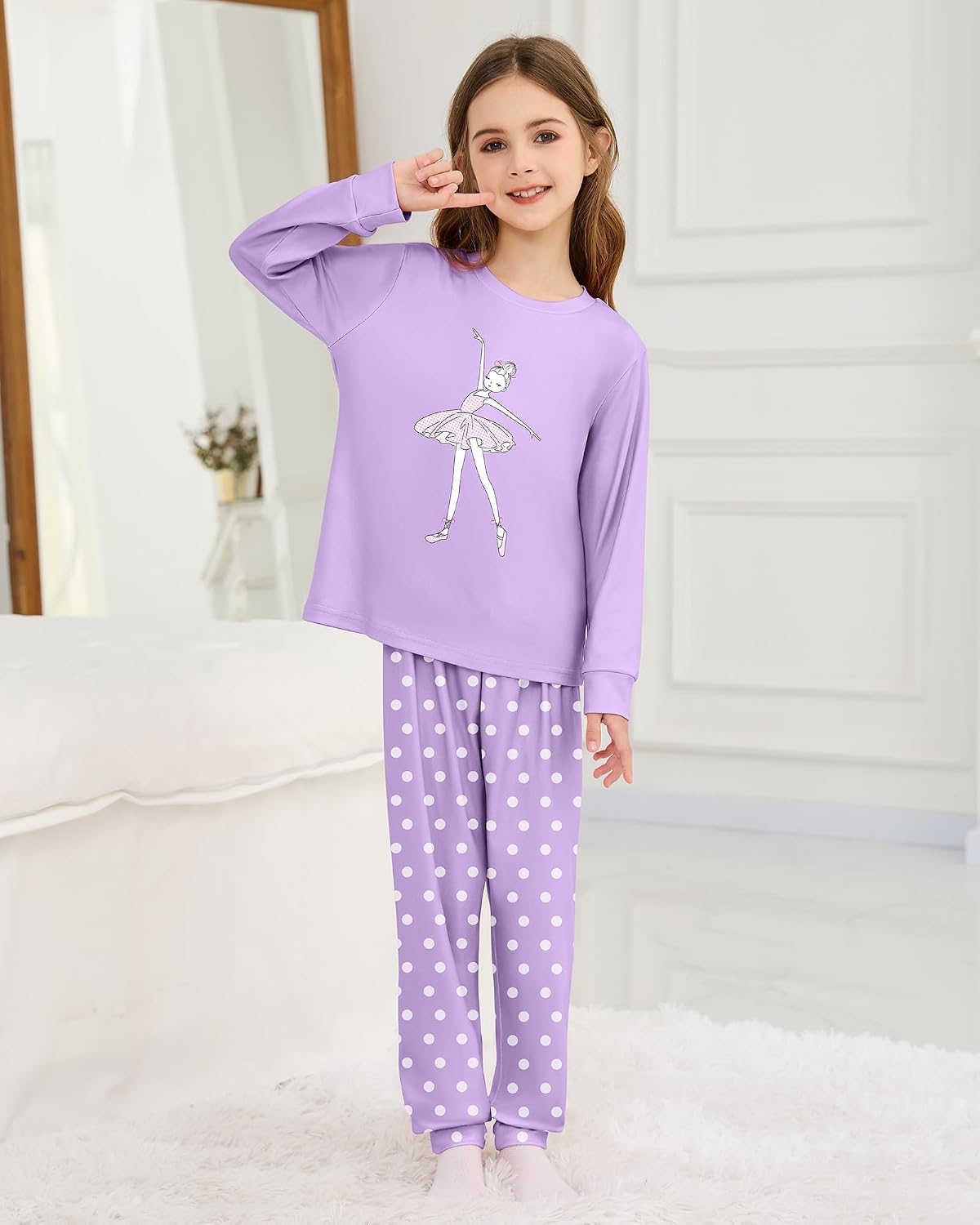 Mikrdoo Girls Pajamas Set Long Sleeve Top and Pants 2 Piece Sleepwear