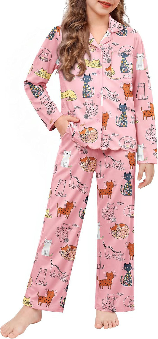 Arshiner Girls Pajamas Long Sleeve Sleepwear Cute Printed Button Down Pjs