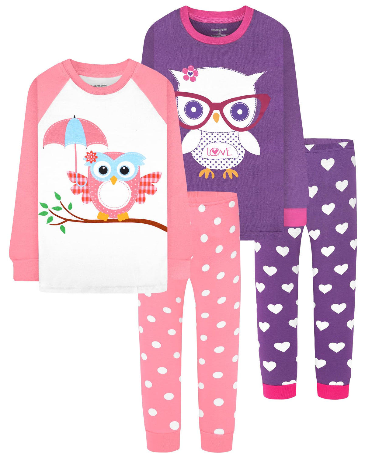 DAUGHTER QUEEN Girls 4 Pieces Cotton Pajamas Size 18 Months-12 Years