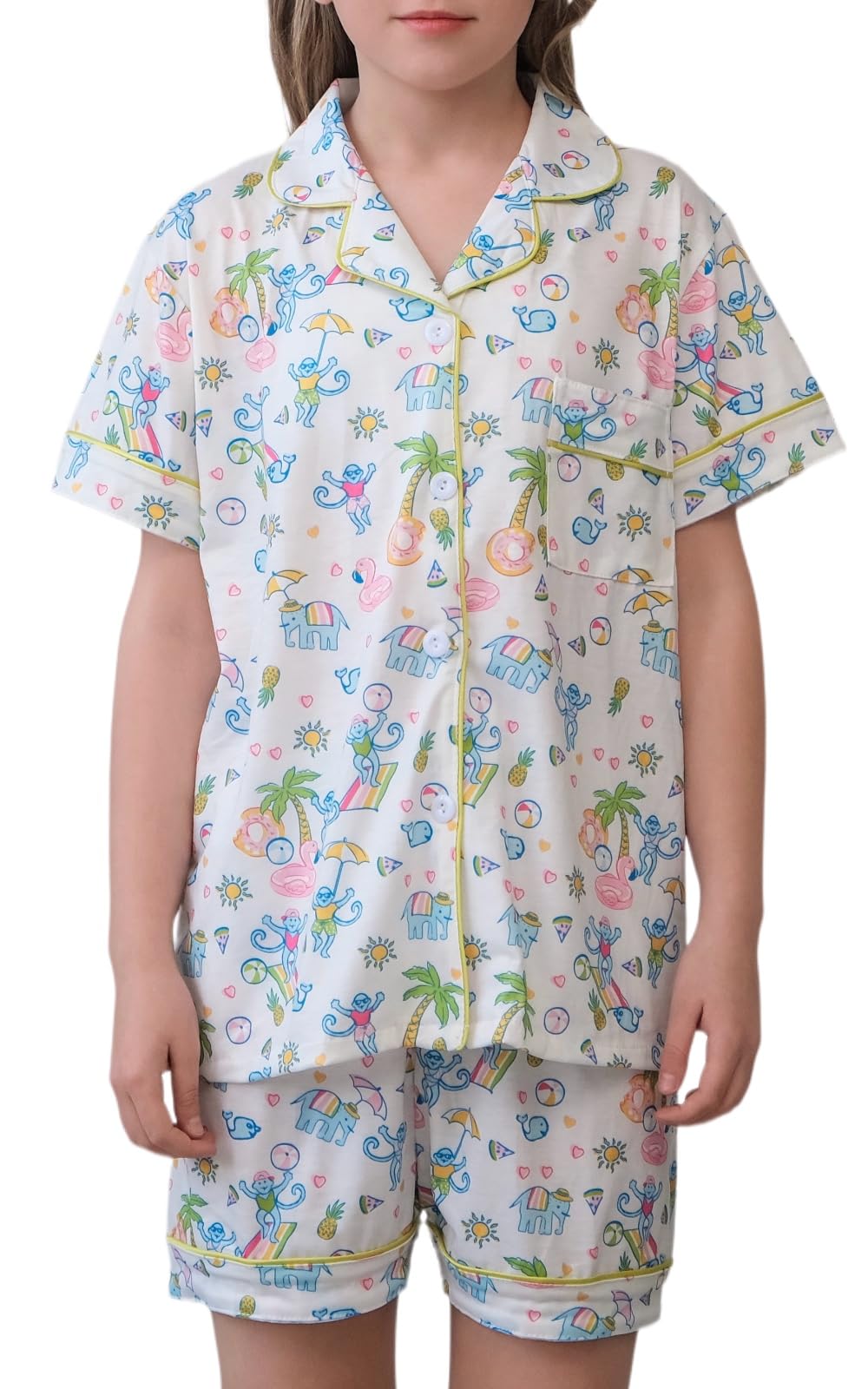 Girls Summer Outfit,Kids Monkey Button Down Loungewear Sleepwear Pjs