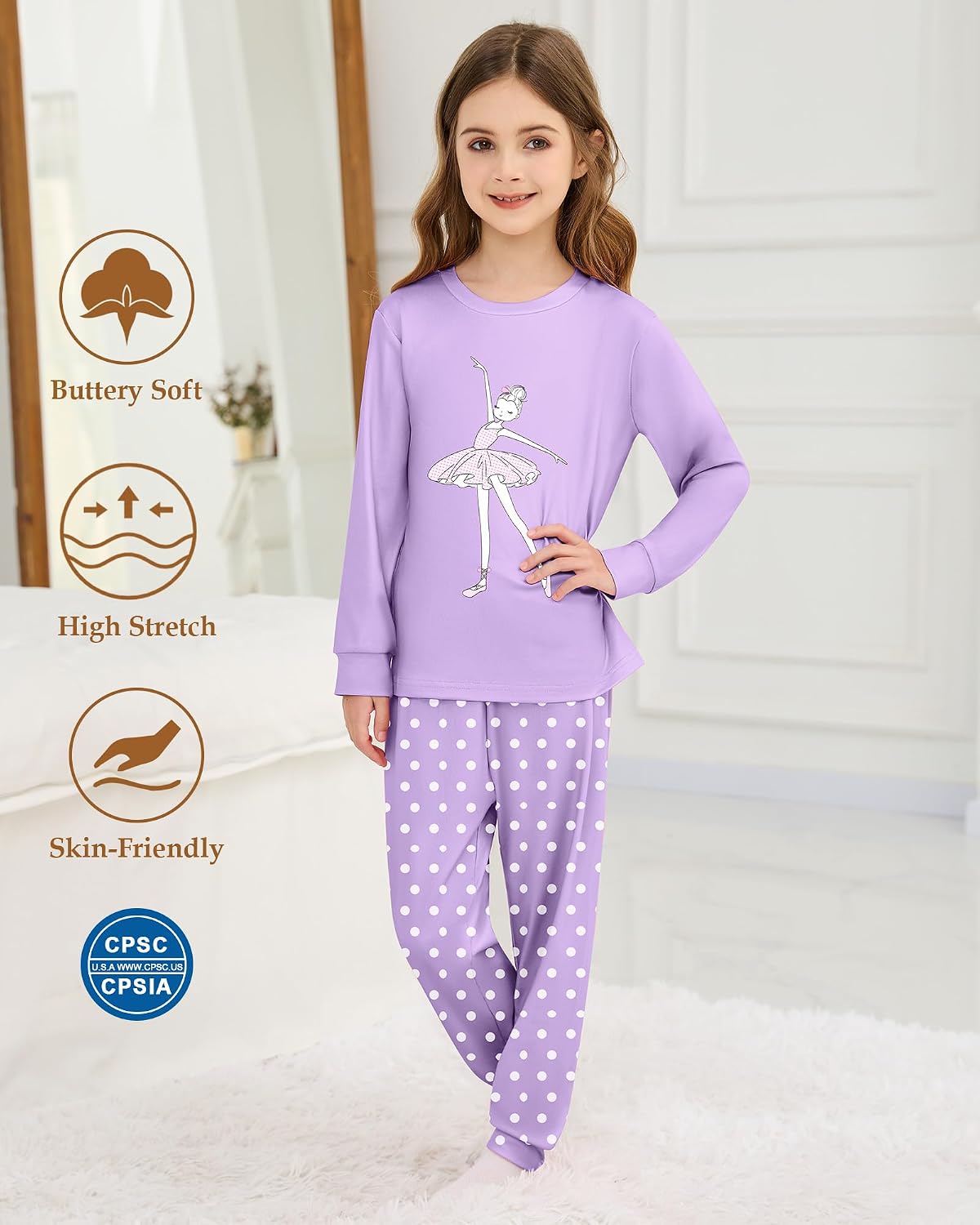 Mikrdoo Girls Pajamas Set Long Sleeve Top and Pants 2 Piece Sleepwear