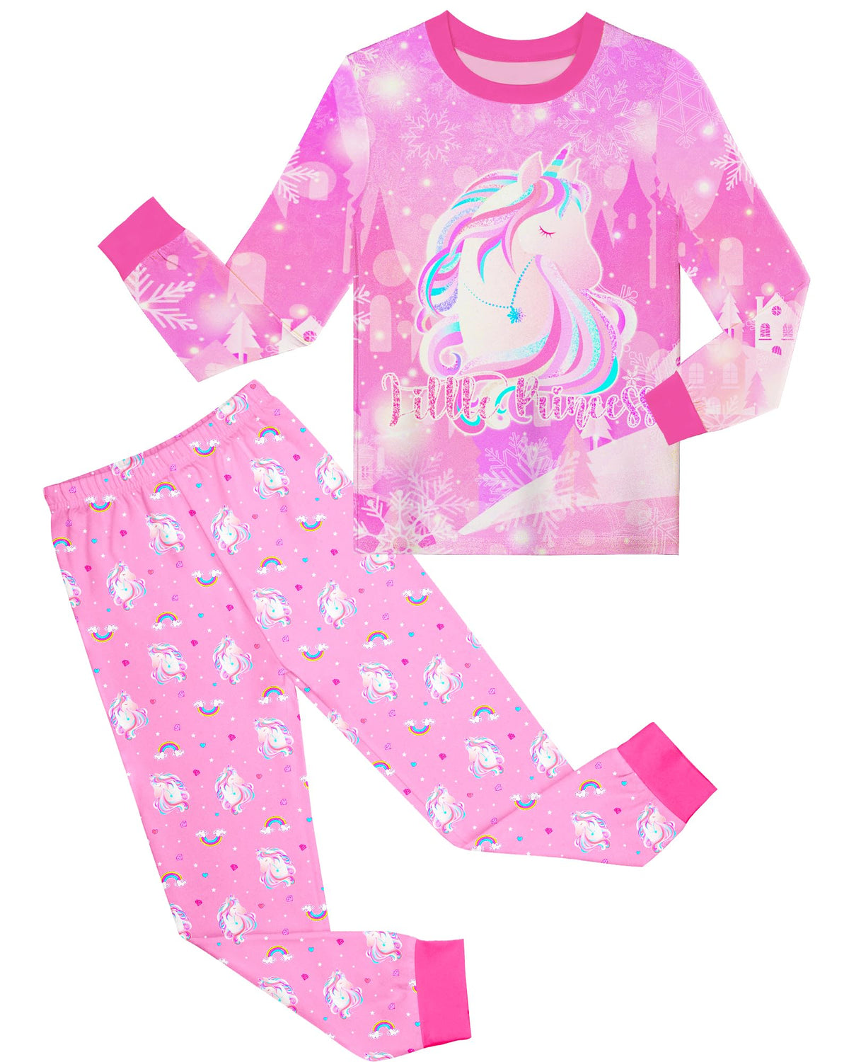 Sylfairy Girls Pajamas Set Sleepwear Rainbow Unicorn Pjs Toddler Long Sleeve Jammies Kids Sleepwear 3-12 Years