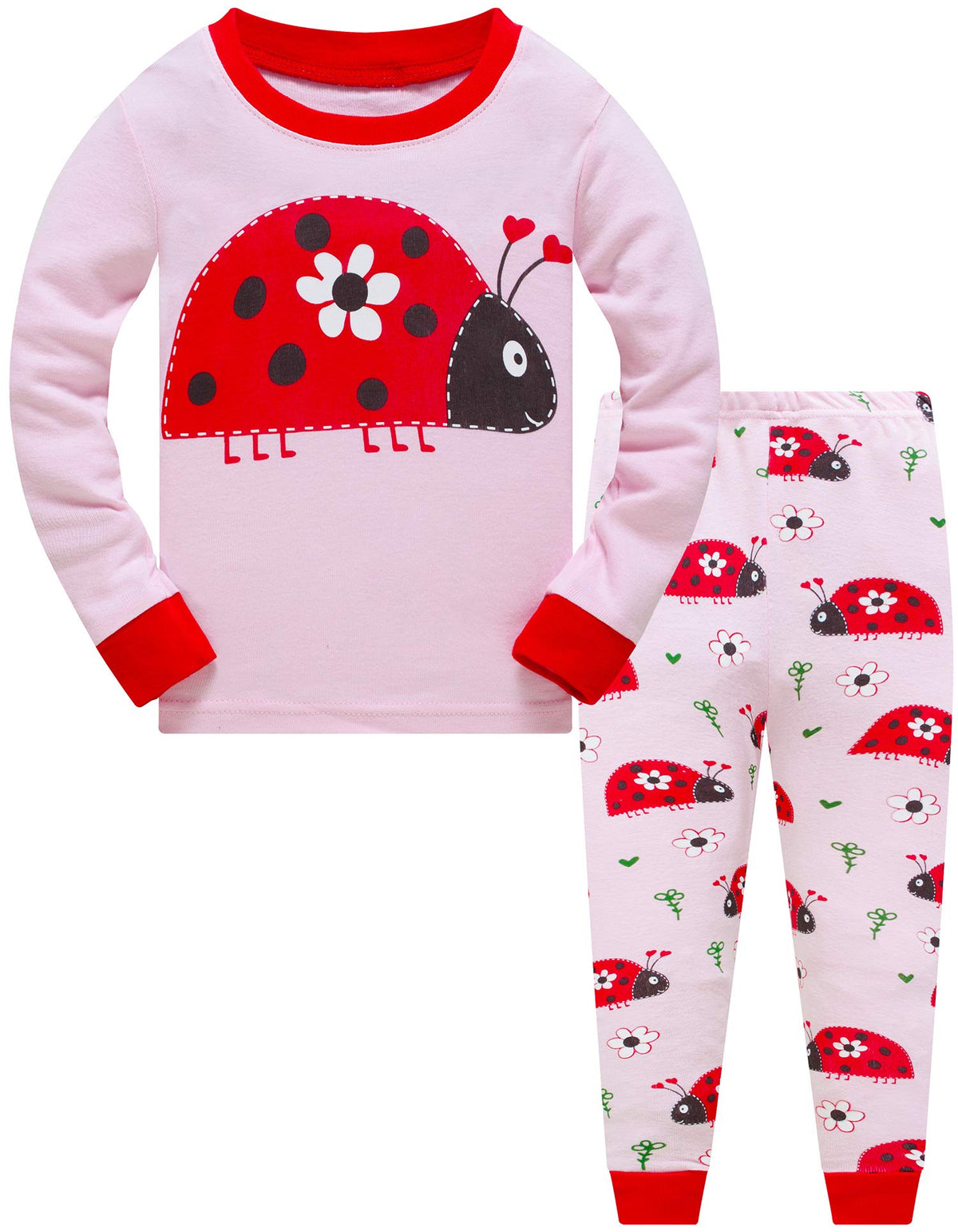 Popshion Little Girls Mermaid Pajamas 2 Piece Set 100% Cotton Sleepwear Toddler Clothes for Kids Baby Ladybug Style PJs