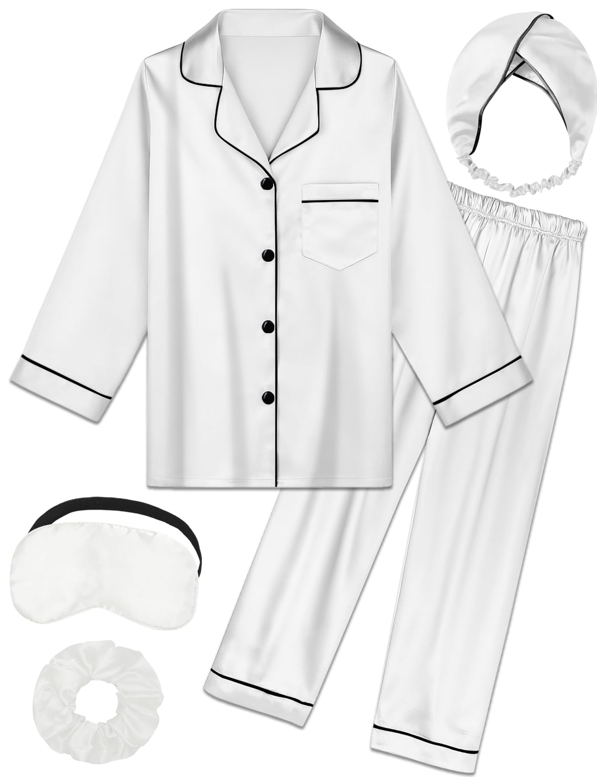 Kids Silk Pajamas Girls Satin Pajama Set Button Down Pjs Set 5-12Y