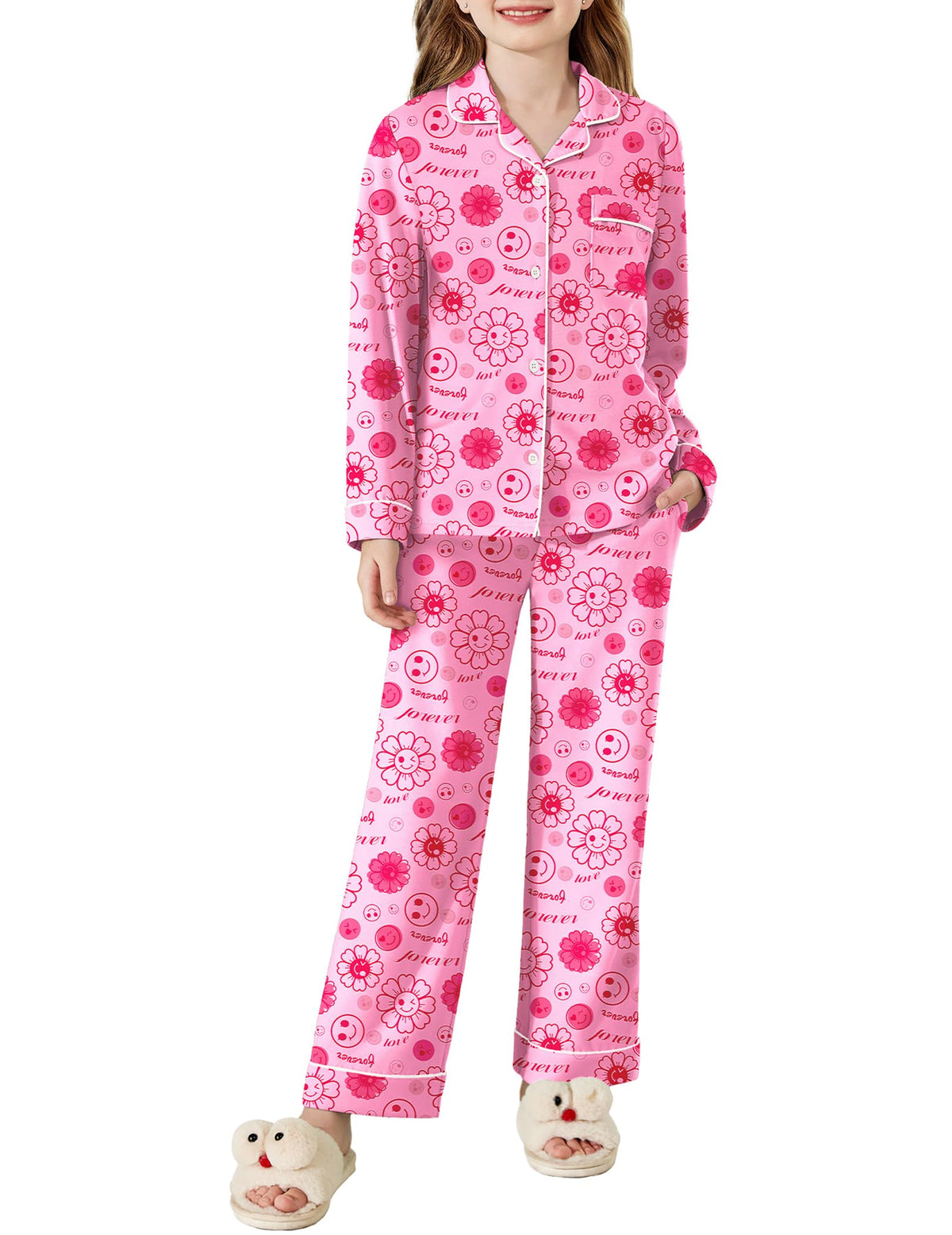Arshiner Pajamas Set for Girls Long Sleeve Lounge Set Button Down Pj Sets