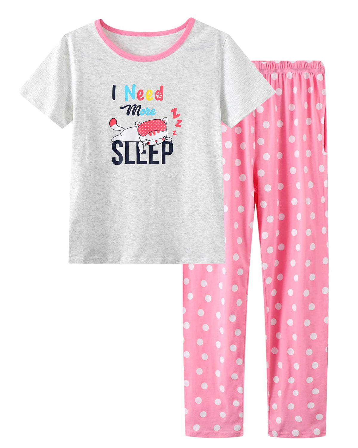 Big Girls Pajamas Lovely 2PCS Soft Cartoon Short Sleeve with Pants Sleepwear Teens PJS Clothes Size 6-16