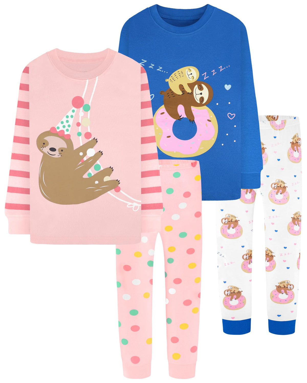 DAUGHTER QUEEN Girls 4 Pieces Cotton Pajamas Size 18 Months-12 Years