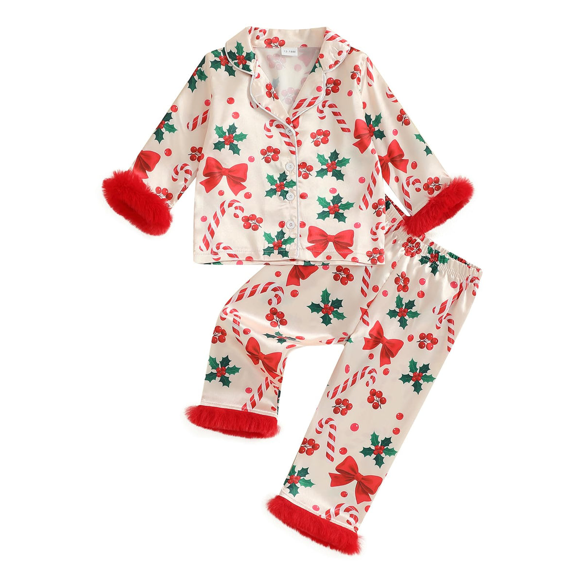 Kuriozud Kids Toddler Girl Pajamas Fuzzy Trim Button Down Shirt Pants 1-7Y