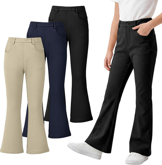Resinta 3 Pack Girls Uniform Pants Bell Bottoms School Pants