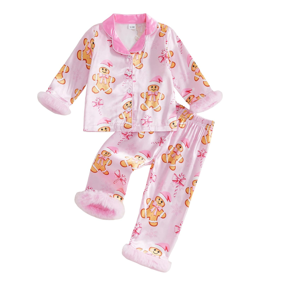 Kuriozud Kids Toddler Girl Pajamas Fuzzy Trim Button Down Shirt Pants 1-7Y