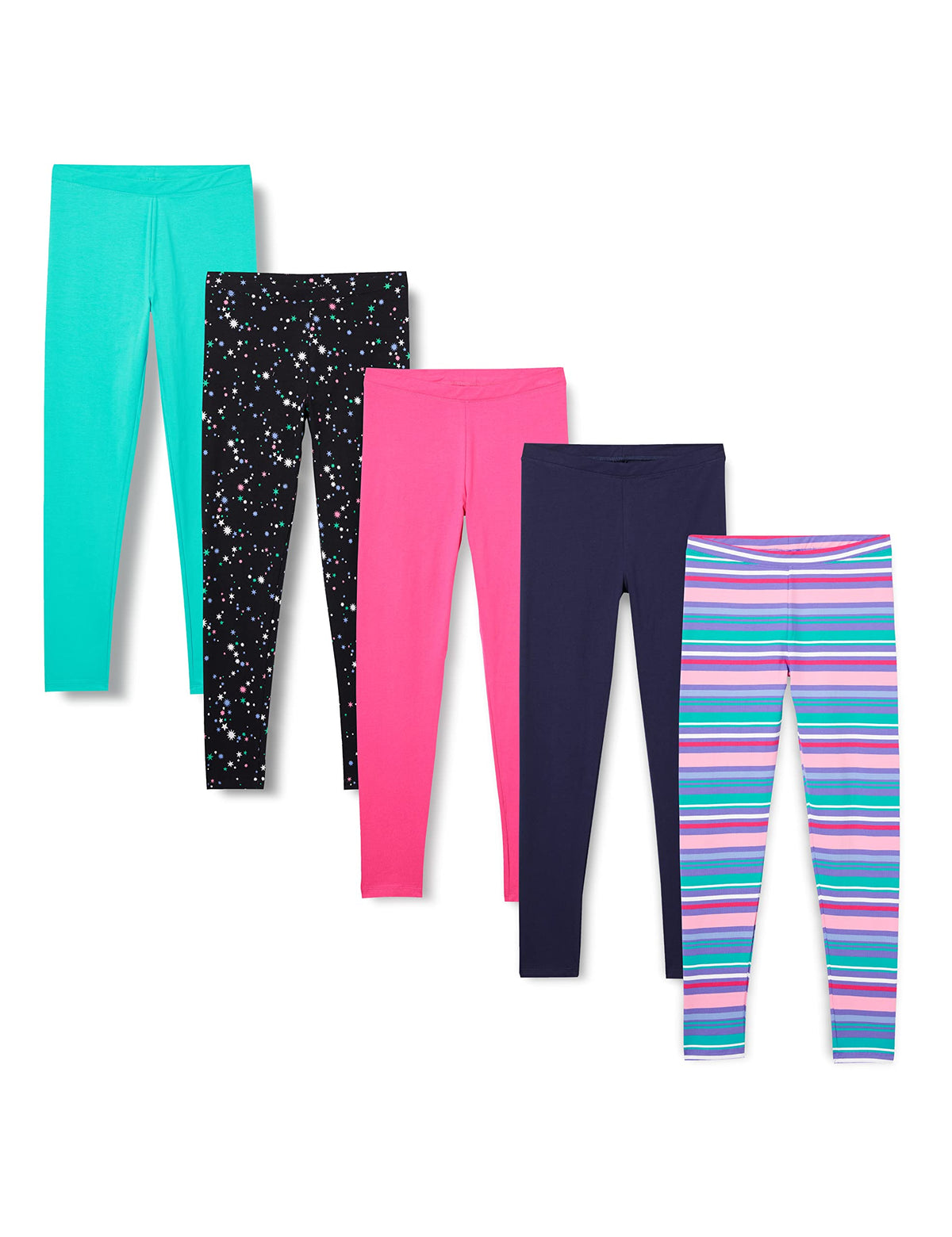 Amazon Essentials Girls' Cotton Stretch Leggings, Multipacks