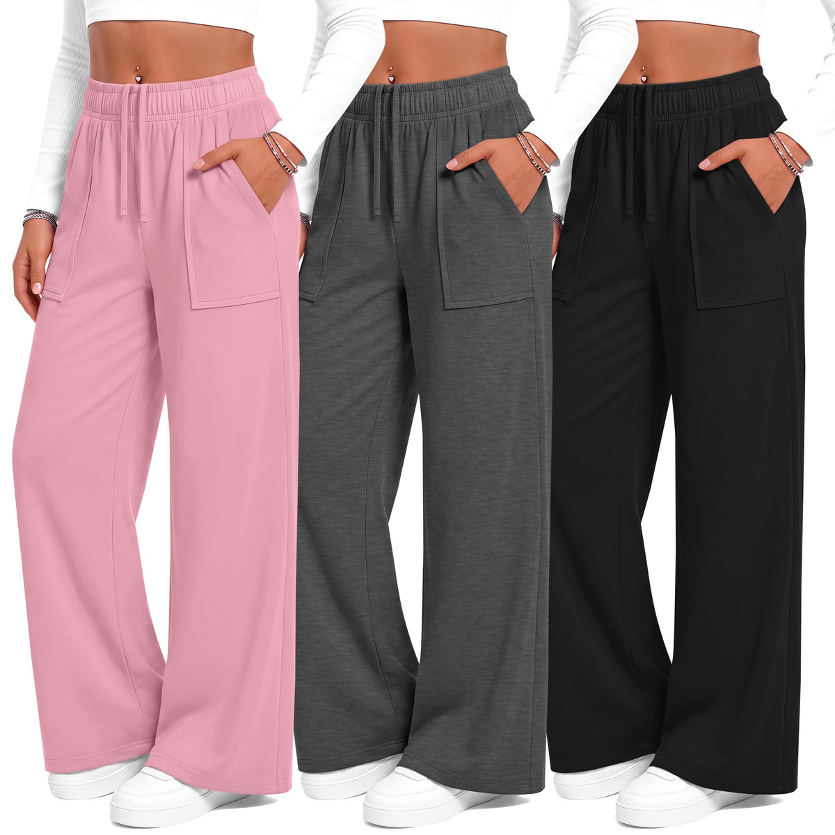 3 Pack Girls Wide Leg Pants Yoga Trousers