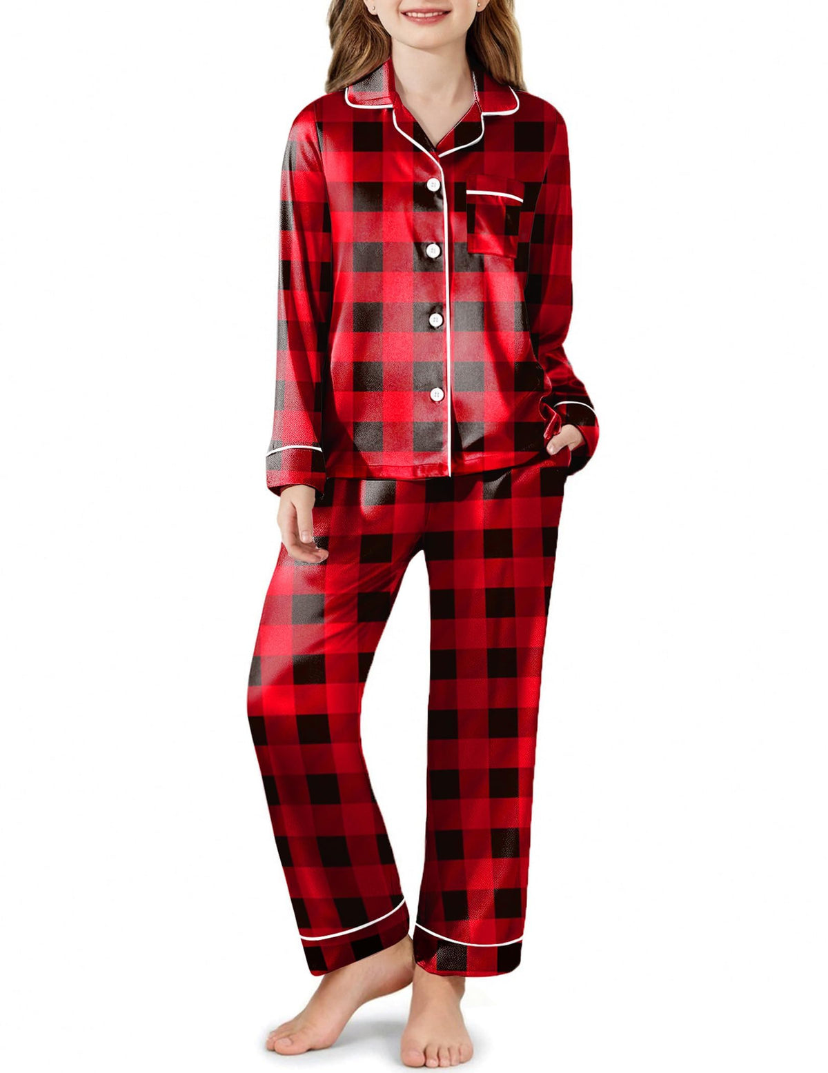 Arshiner Girls Pajamas Satin Pajama Set 2 Piece Pjs Button Down Sleepwear
