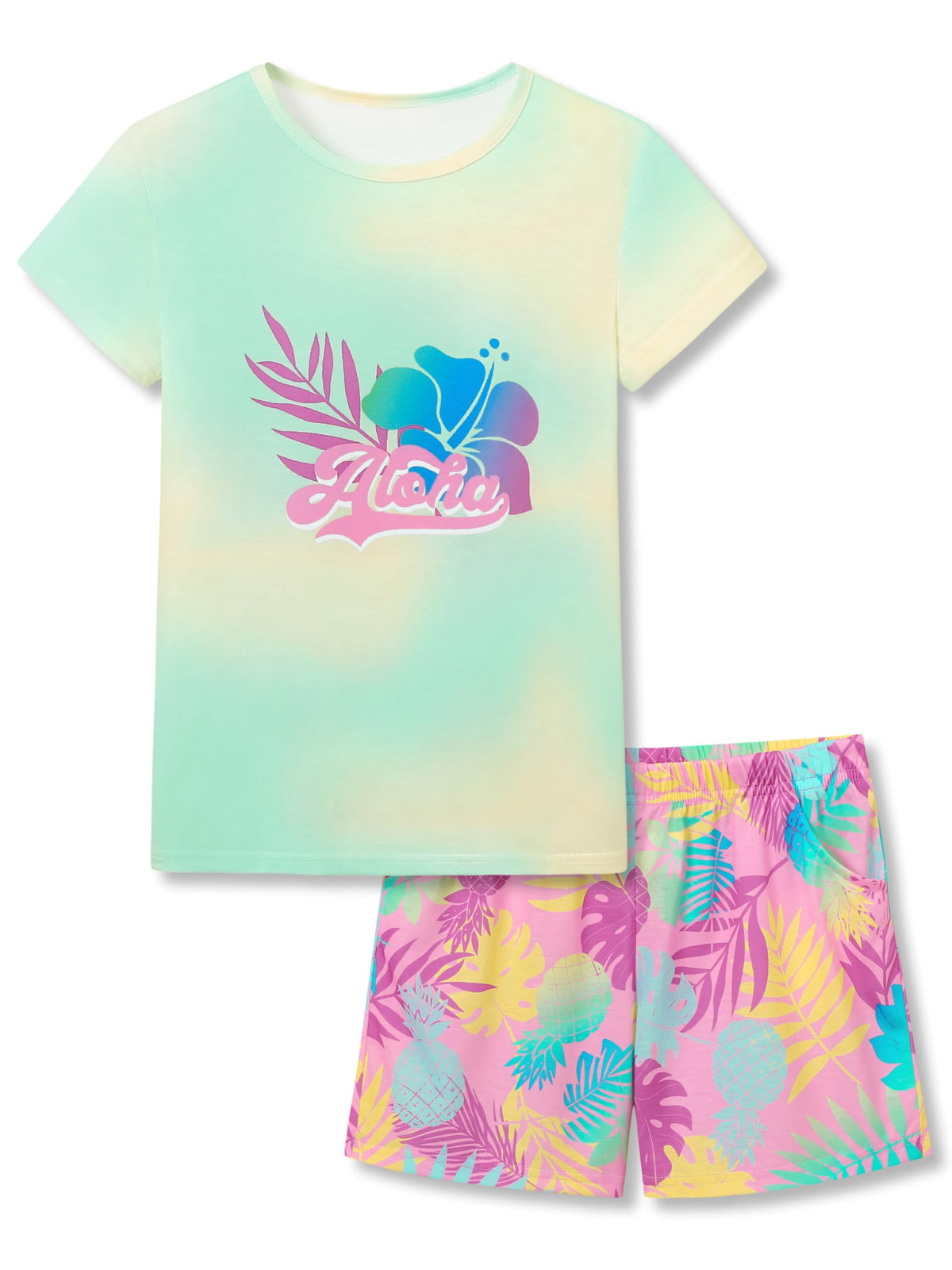 Topgal Girls Summer Pajama Set Cute Prints Short Sleeves Shorts Size 6-18