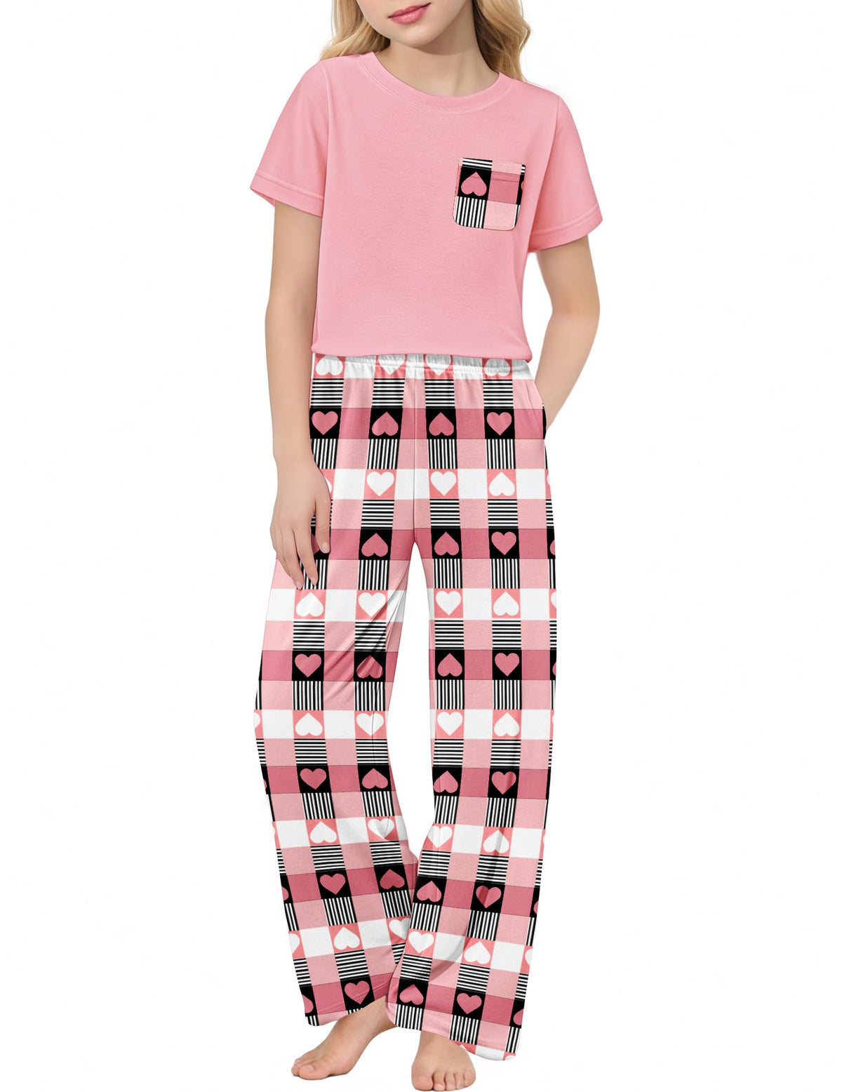 Arshiner Girls' Sleepwear Short Sleeve Long Pants Pajamas Sets Soft Pjs