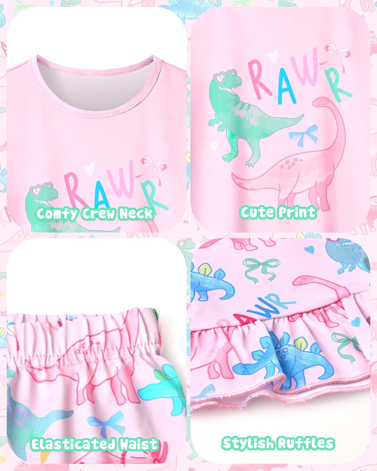Sylfairy Girls Pajamas Summer Toddler Girl Pajamas Sets Short Sleeve and Pants Girls' Cute Sleepwear Pjs