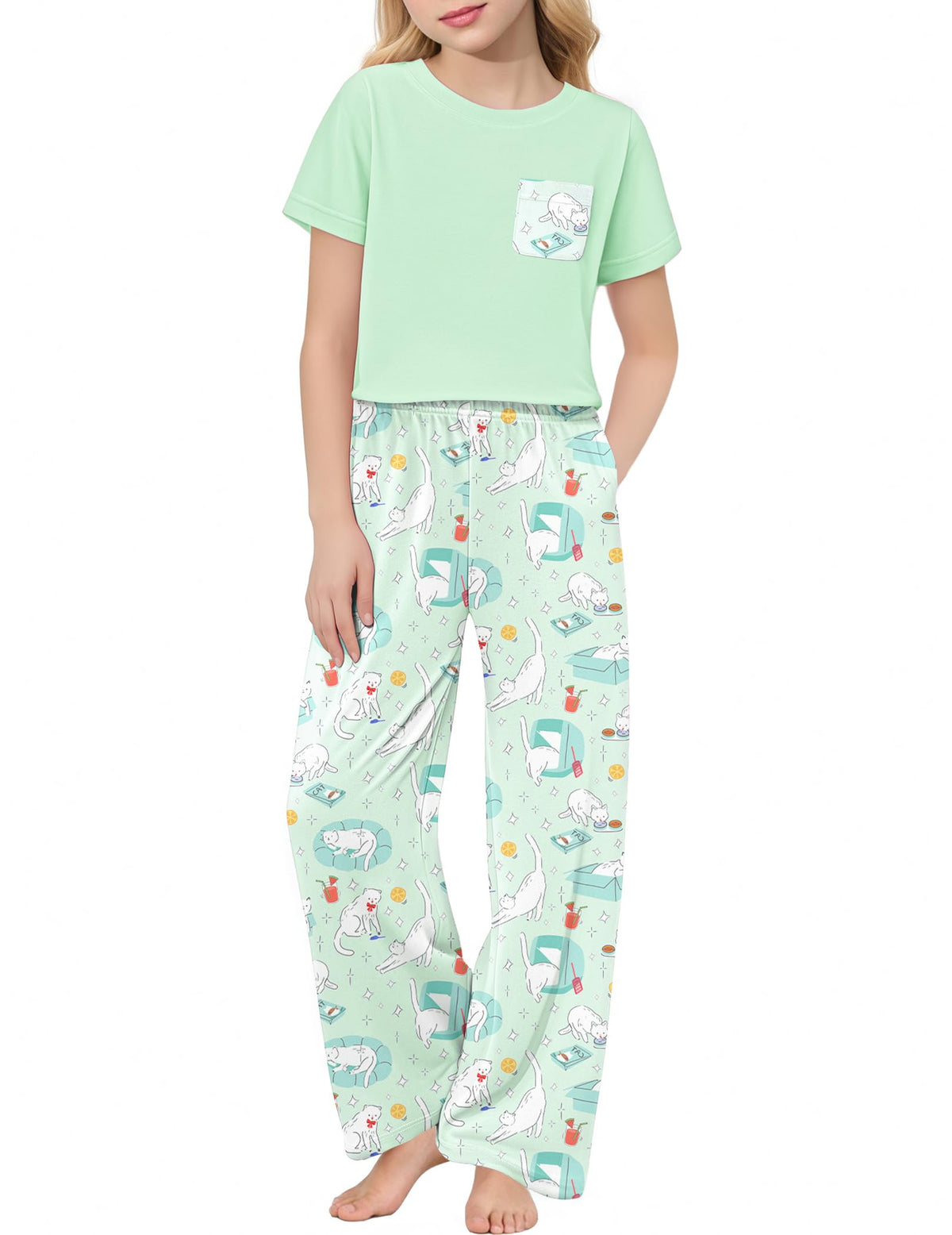 Arshiner Girls' Sleepwear Short Sleeve Long Pants Pajamas Sets Soft Pjs