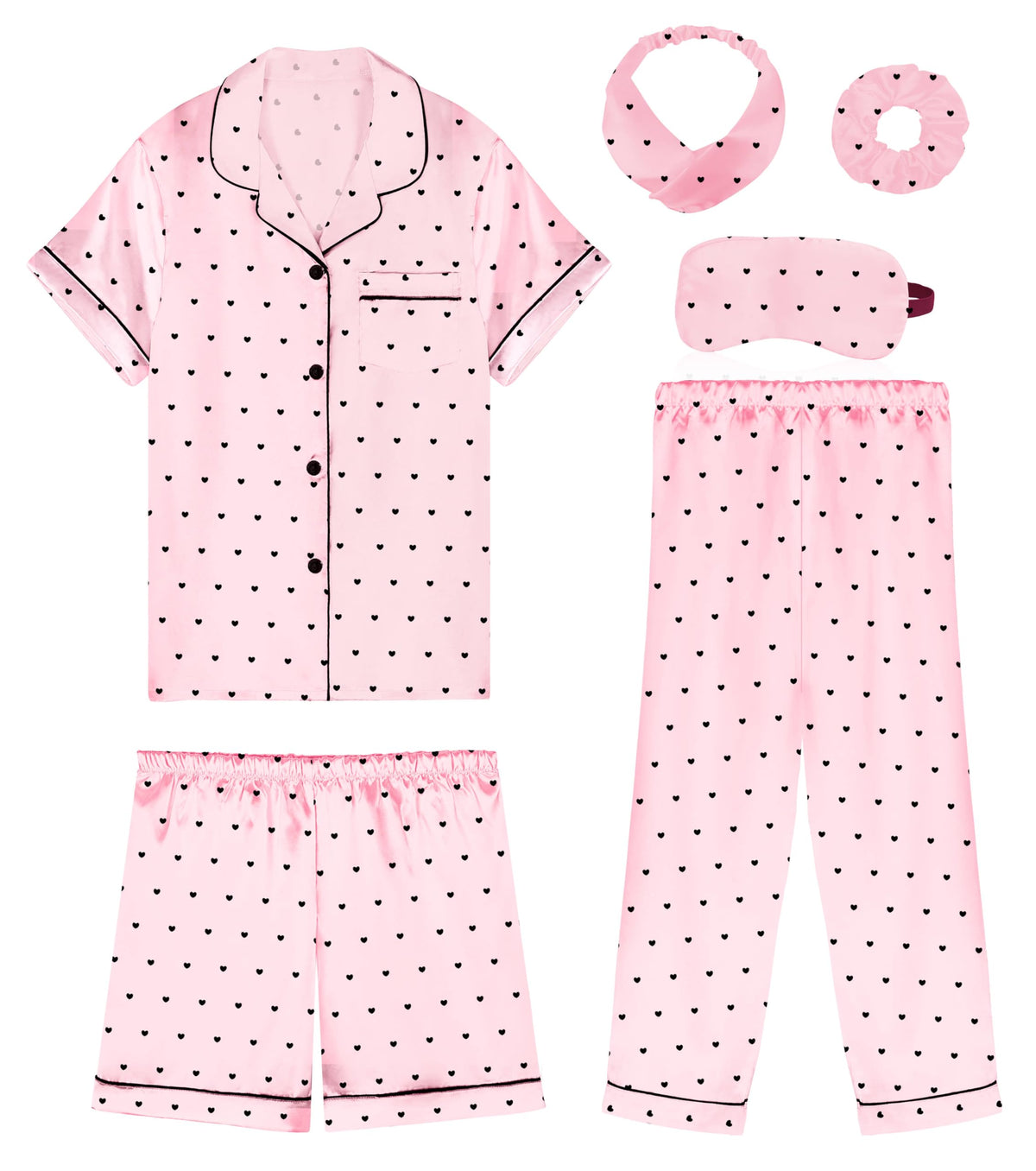 Silk Pajamas for Girls Satin Pajama Kids 3Pcs Short Sleeve Pjs Set