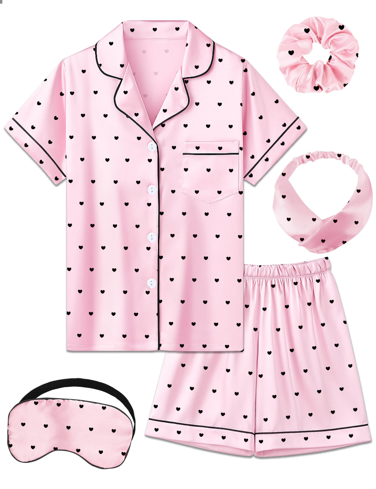 Kids Silk Pajamas Girls Satin Pajama Set Button Down Pjs Set 5-12Y