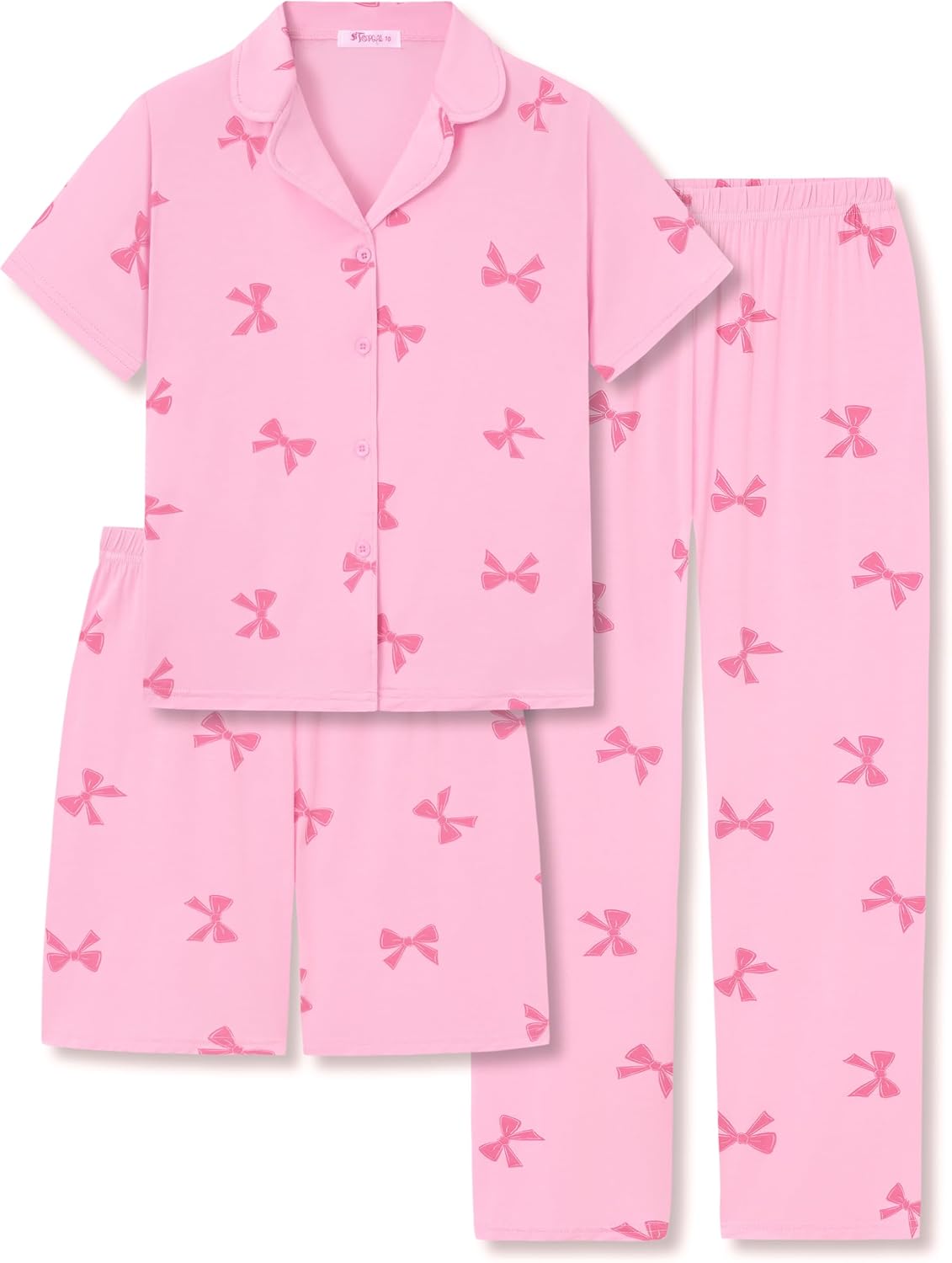 Topgal Girls 3-Piece Graphic Pajamas, Modal Button Up Lapel PJs, Sizes 6-18
