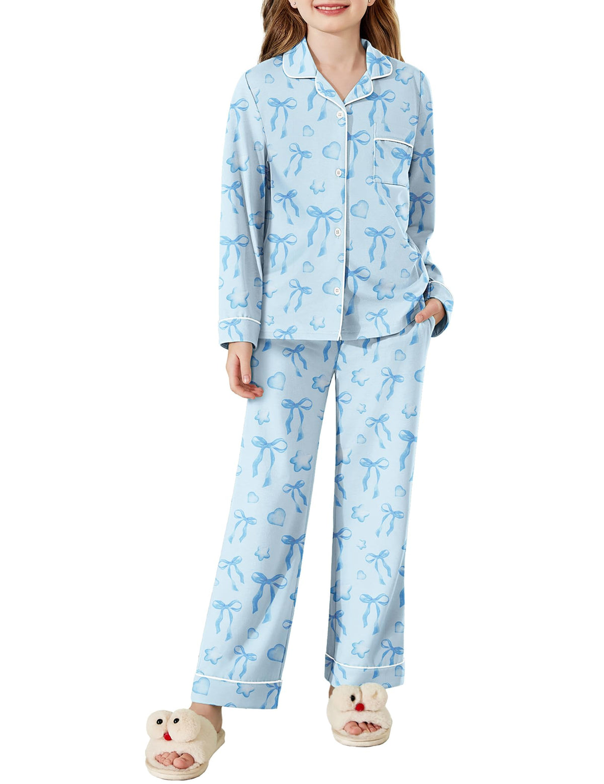 Arshiner Pajamas Set for Girls Long Sleeve Lounge Set Button Down Pj Sets