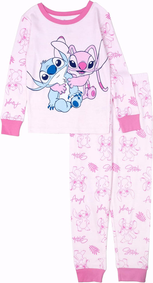 Disney Girls' 2-piece Snug-fit Cotton Holiday Matching Pajama Set, Soft & Cute for Kids