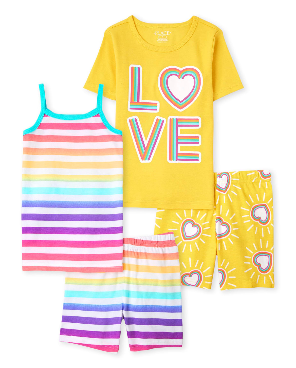 The Children's Place Girls' 100% Cotton Short Sleeve Top and Pants,2 Piece Pajama Set