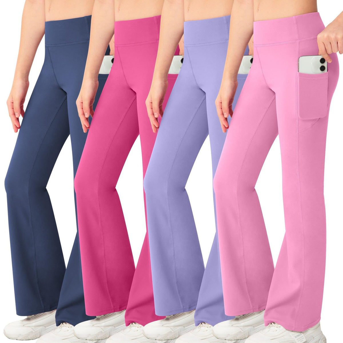 NORMOV Girl's Bootcut Yoga Pants with Pockets,High Waisted Casual Kids Bell Bottoms Pants