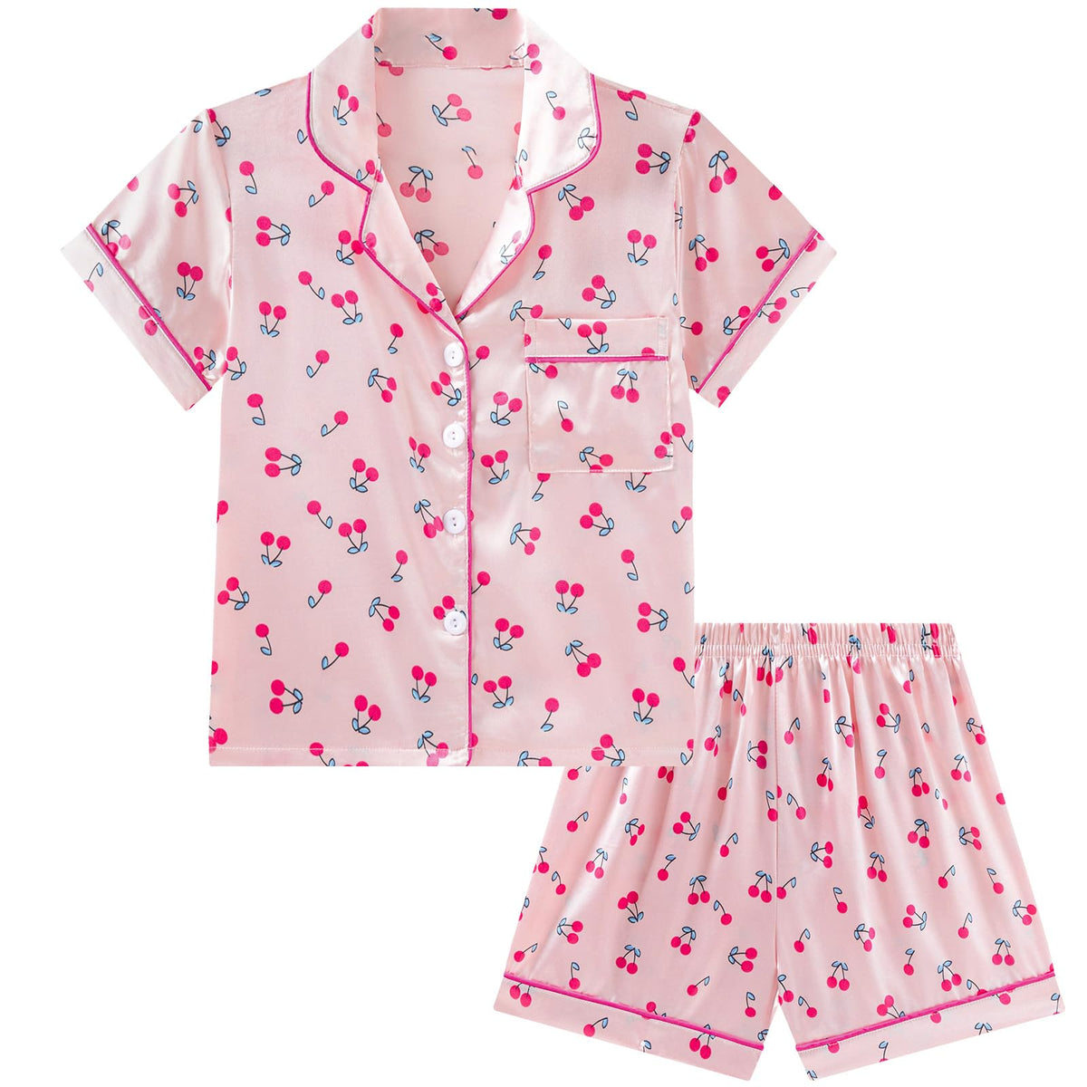 DIPUG Girls Pajamas Satin Pjs Short Sleeve Sleepover Party Gift