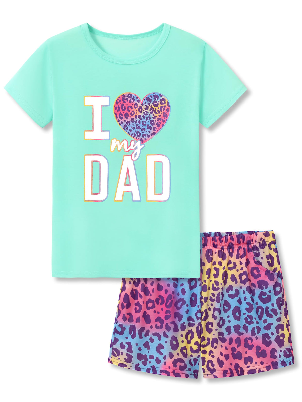 Tebbis Girls Pajama Set Tie Dye Cute Prints Tee & Shorts Sizes 6-18