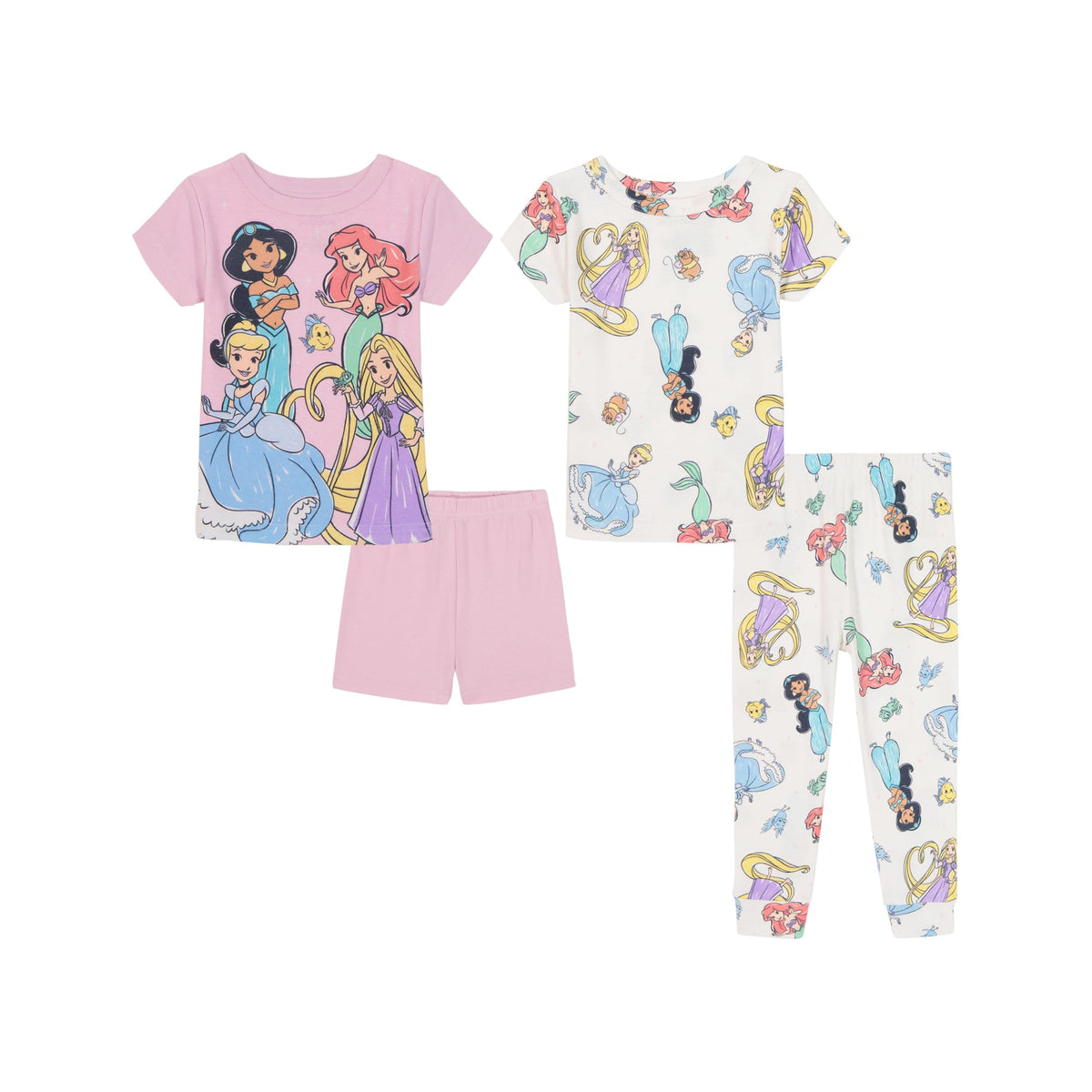 Disney Girls' 4-piece Snug-fit Cotton Pajama Set, Matching Pajamas
