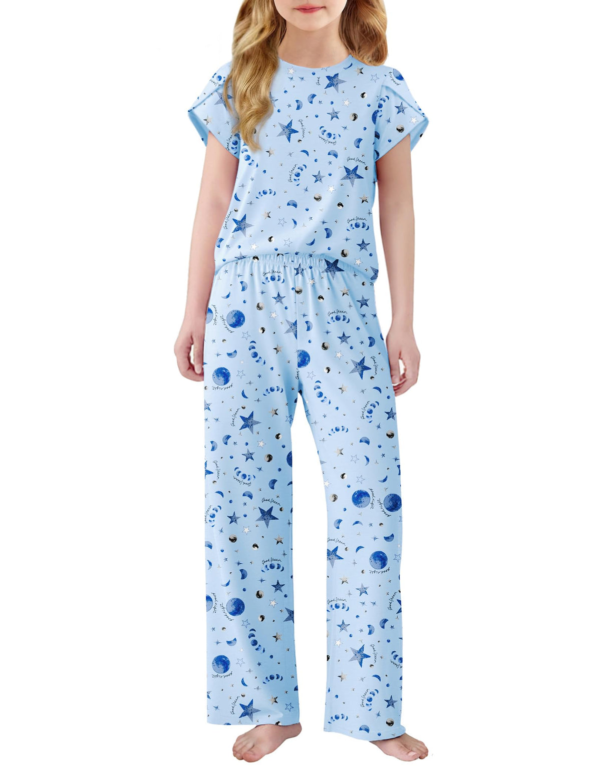 Arshiner Pajamas for Girls Short Sleeve Long Pants Pjs Cute Soft Lounge