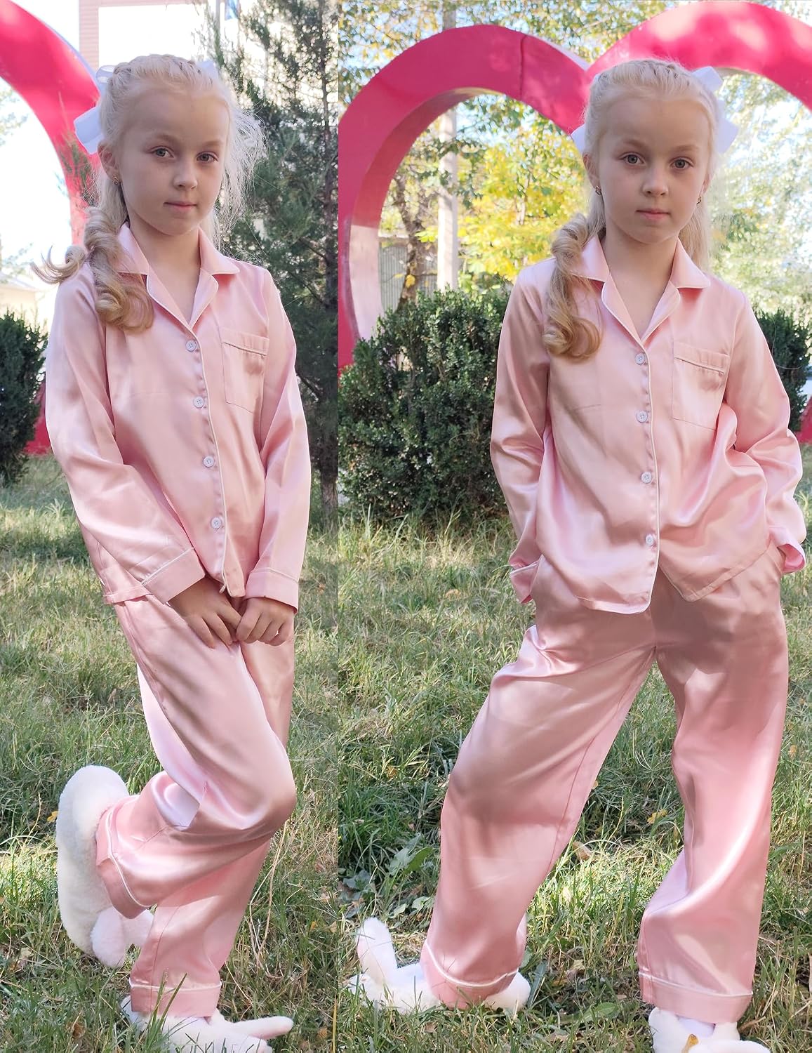 Arshiner Girls Pajamas Satin Pajama Set 2 Piece Pjs Button Down Sleepwear