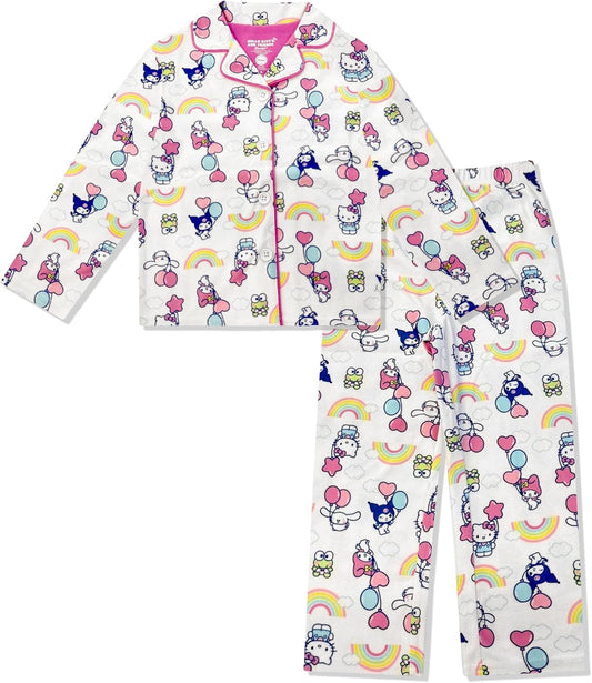 Hello Kitty Girls Pajama Set - 2 Piece Cozy Girls Pjs Button Down Long Sleeve & Pants For Kids - Official Product