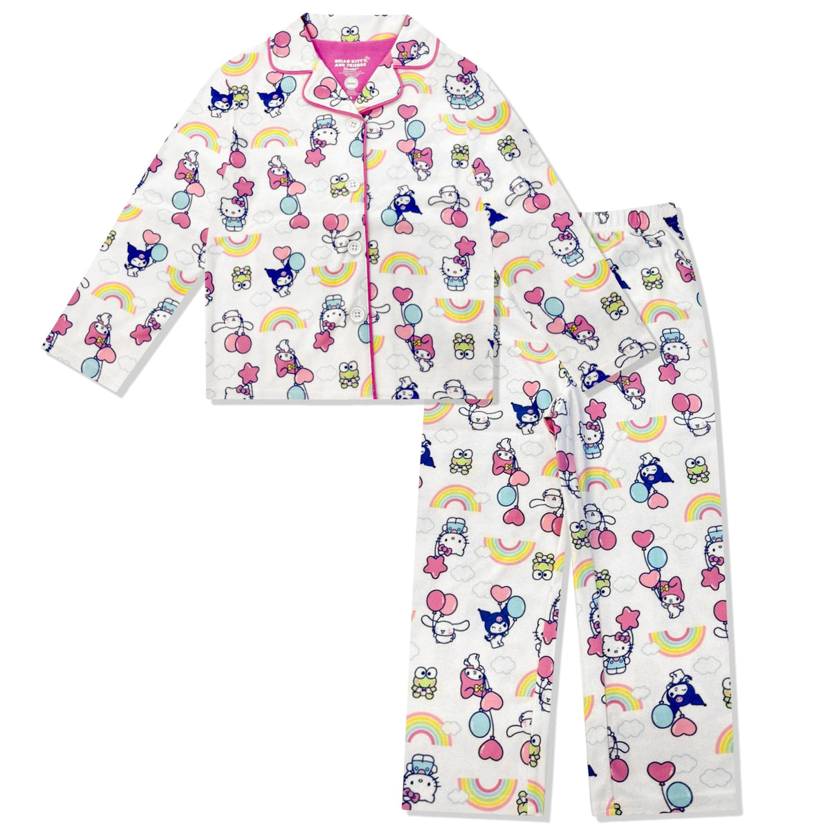 Hello Kitty Girls Pajama Set - 2 Piece Cozy Girls Pjs Button Down Long Sleeve & Pants For Kids - Official Product